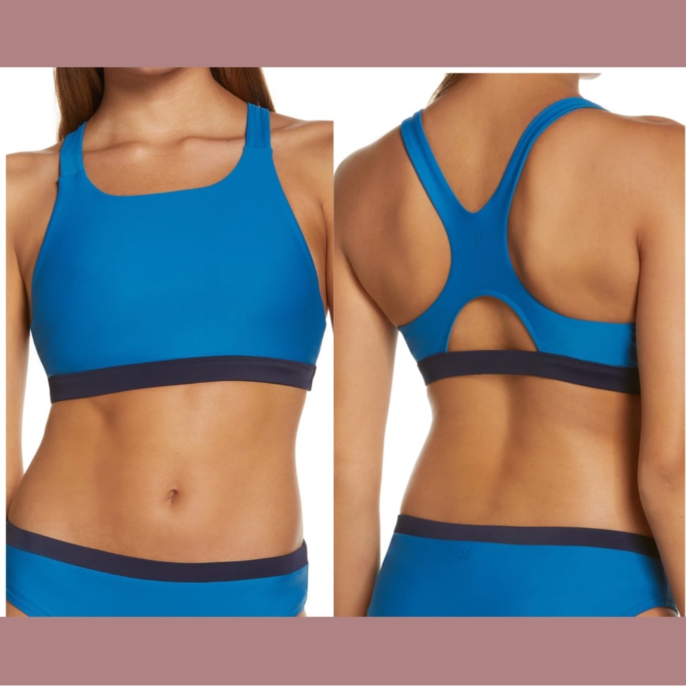NWT $68 Sweaty Betty [ Large ] Harlyn Keyhole Racerback BIkini‎ Top in Blue